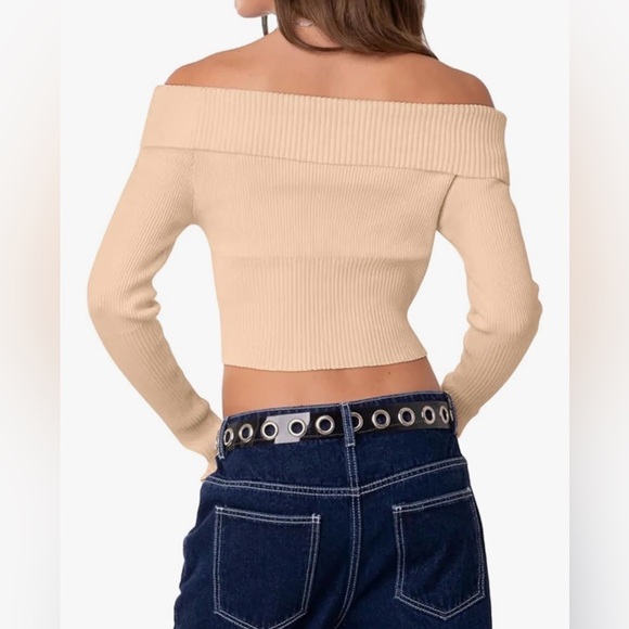 REORIA Off-Shoulder Beige Sweater with 2-Way Zipper Size Small NWT - Picture 14 of 16
